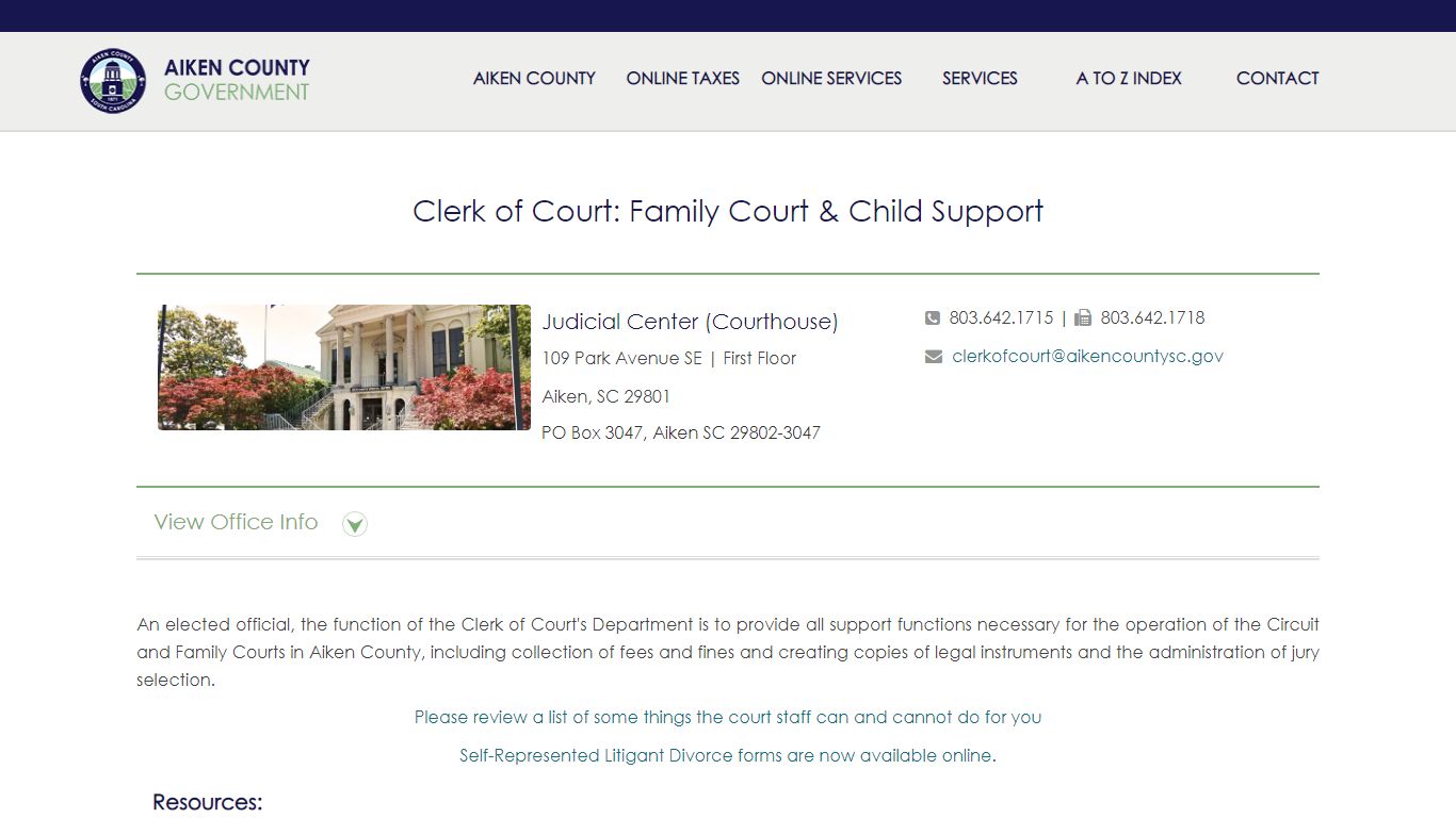 Clerk of Court: Family Court & Child Support - Aiken County Government