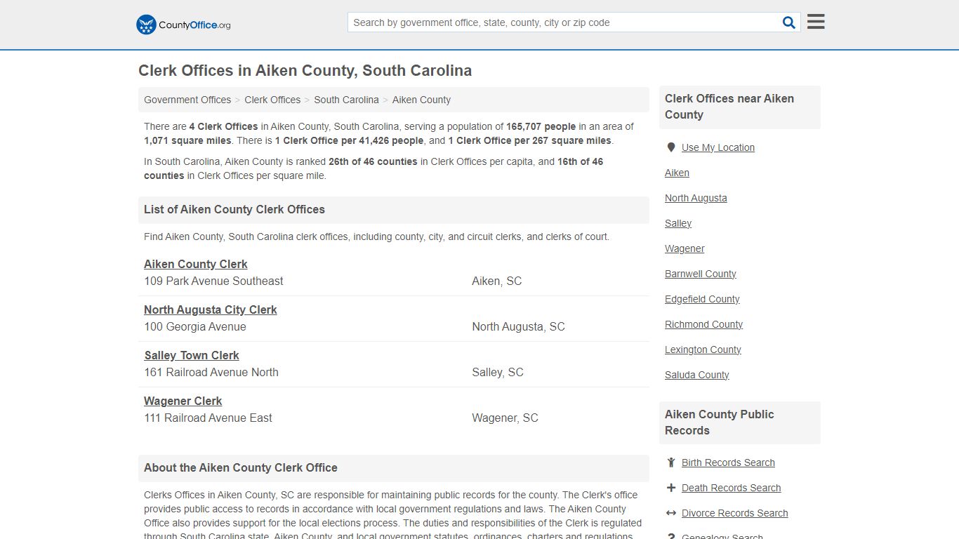 Clerk Offices - Aiken County, SC (County & Court Records)