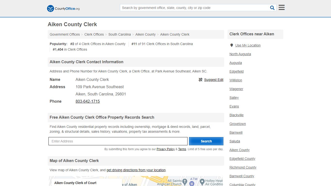 Aiken County Clerk - Aiken, SC (Address and Phone) - County Office
